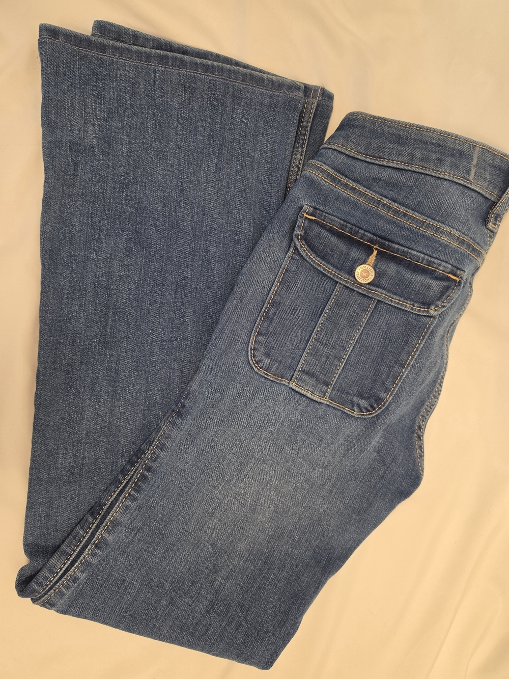 Hollister Low Rise Bootcut Jeans Front Patch Pockets Size 1R 25x32 Y2K